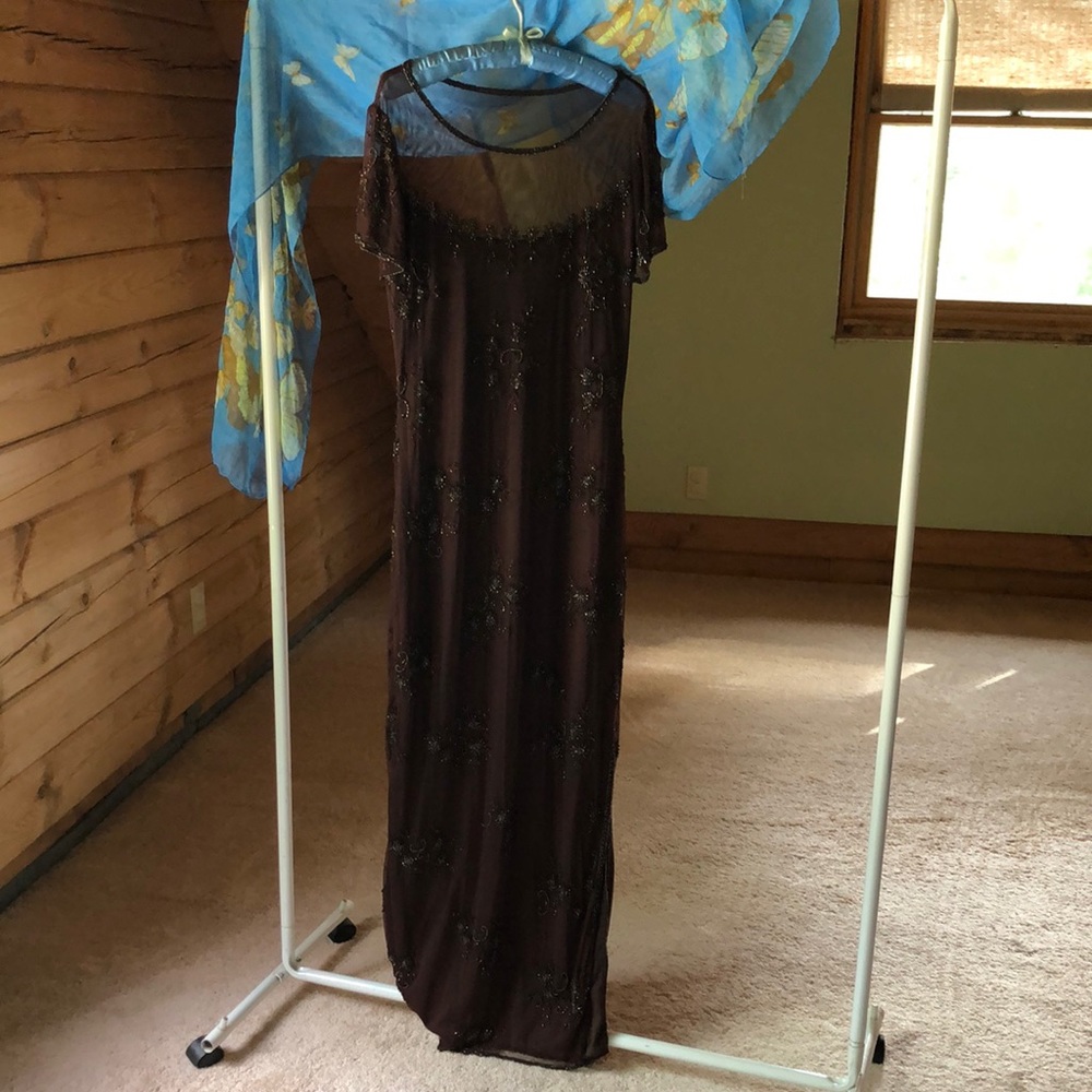 Retrospect-Vintage Fashion brown  sequin gown by Stenay size 14 full length.
